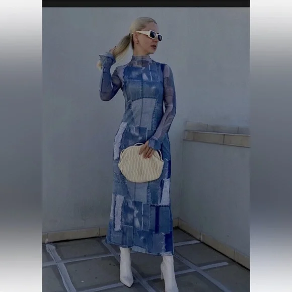 ZARA BLOGGERS FAV PATCHWORK WORK TULLE DRESS - Picture 8 of 14